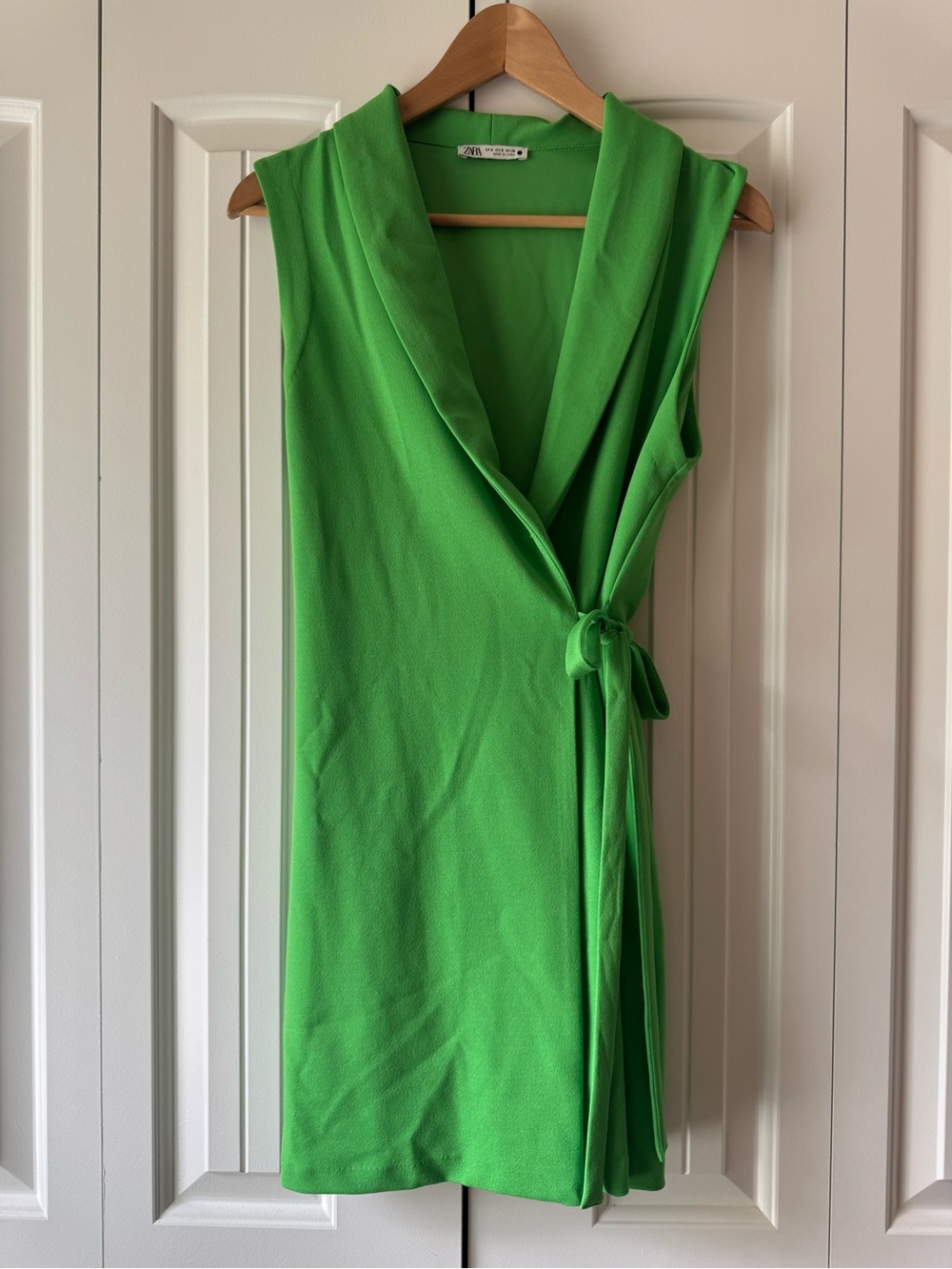 Zara Vibrant Green Sleeveless Wrap Midi Dress
